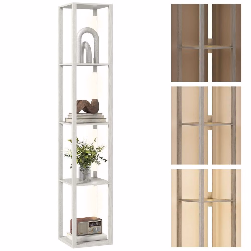 HOMCOM Dimmable LED Floor Lamp with Foot Switch in White and Wood Finish – 2