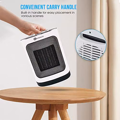 PureMate 1800W Ceramic Fan Heater in White with Adjustable Thermostat and Overheat Protection – 3