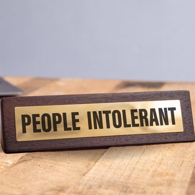 Boxer Gifts People Intolerant Novelty Wooden Desk Sign in Brown