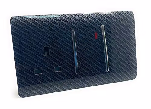 Trendi Artistic Modern Glossy 45 A Cooker Switch and Plug Socket Combination with Neon Insert in Carbon Fibre – 2