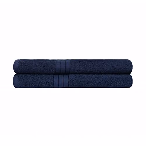 OHS Set of 2 Navy Blue 100% Cotton Terry Bath Towels, W/D/H: 70 x 115 cm – 1
