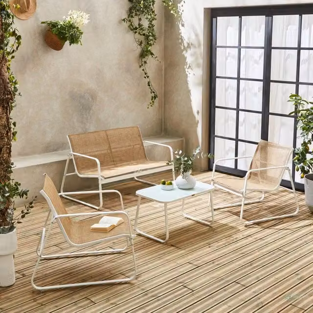 sweeek 4-seater metal garden furniture set in white
