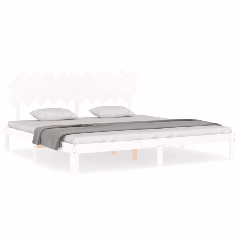 Berkfield Home Beautiful Solid Wood Bed Frame with Headboard in White, W/D/H: 200 x 200 x 80.5 cm – 2