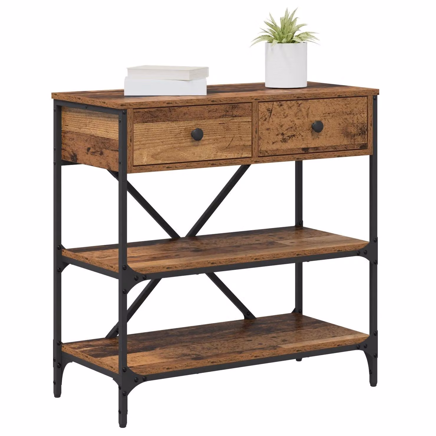 Berkfield Home Classic Console Table in Brown Wood and Metal, W/D/H: 75 x 34.5 x 75 cm – 3