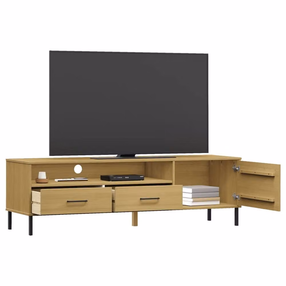 Berkfield Home Oslo TV Cabinet in Brown Solid Pine Wood with Metal Legs – 3