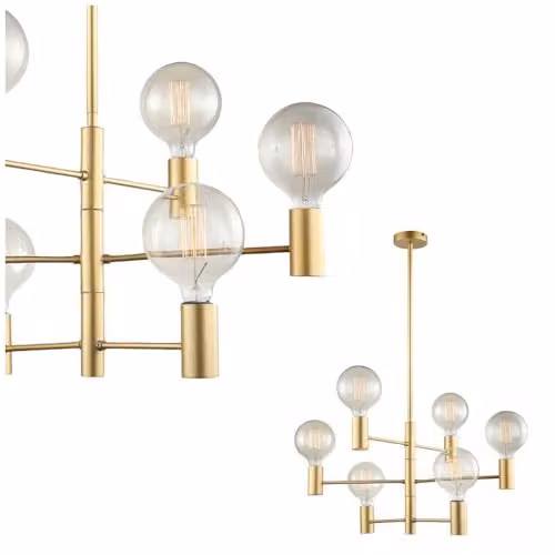 Italux Veva Modern Suspended Pendant Light in Gold and Brass with 6 x E27 Glass Shades