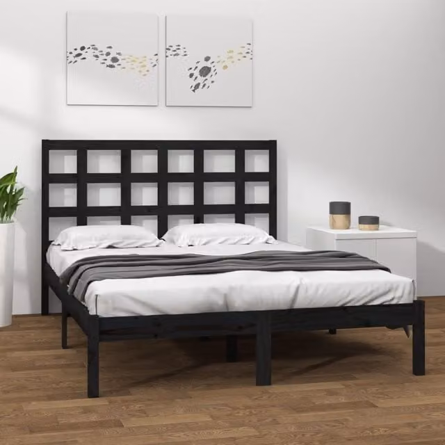 Berkfield Home Black Solid Pine Wood Bed Frame W/D/H: 200 x 200 cm