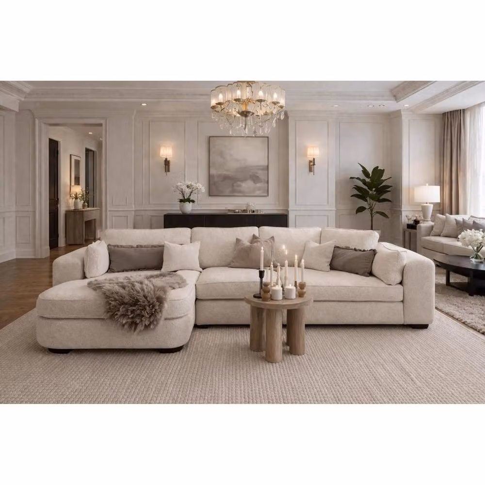 HOB Furniture Harper Reversible L-Shape Bouclé Fabric Sofa in Beige and White, W/D/H: 120 x 80 x 120 cm – 3