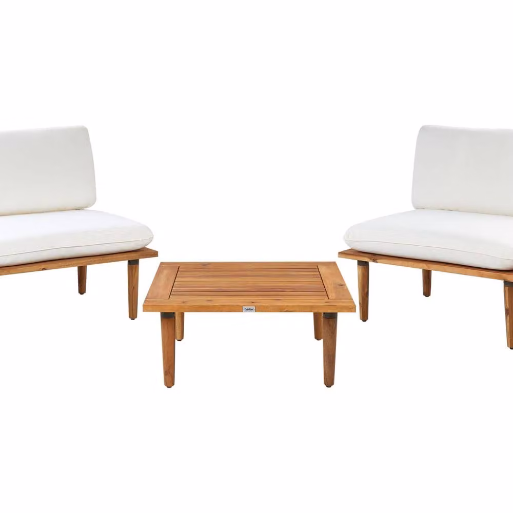 Wyld and Coco Acacia Wood and Steel 2-Seater Garden Sofa Set with Off-White Cushions in White – 2