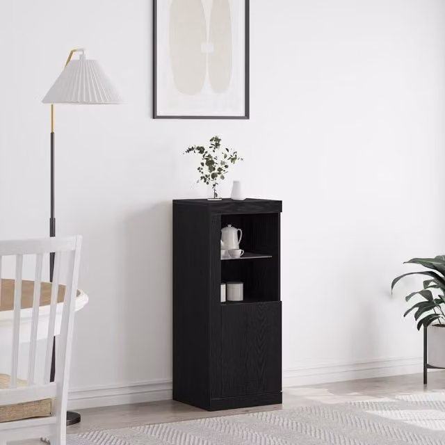 Berkfield Home Modern Black Oak Sideboard with Integrated LED Lighting, W/D/H: 41 x 37 x 100 cm