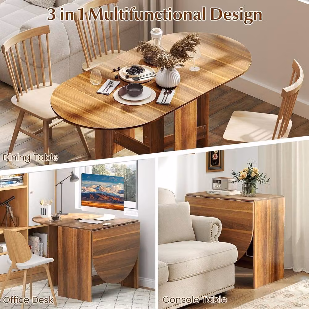 Costway 3-in-1 Folding Dining Table and Expandable Writing Desk in Brown – 5