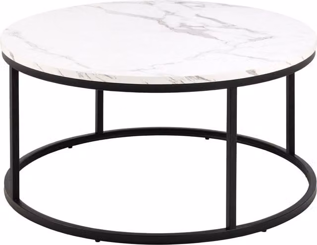Furniture To Go Spiro Round Coffee Table with White Marble Melamine Top and Black Legs – 1