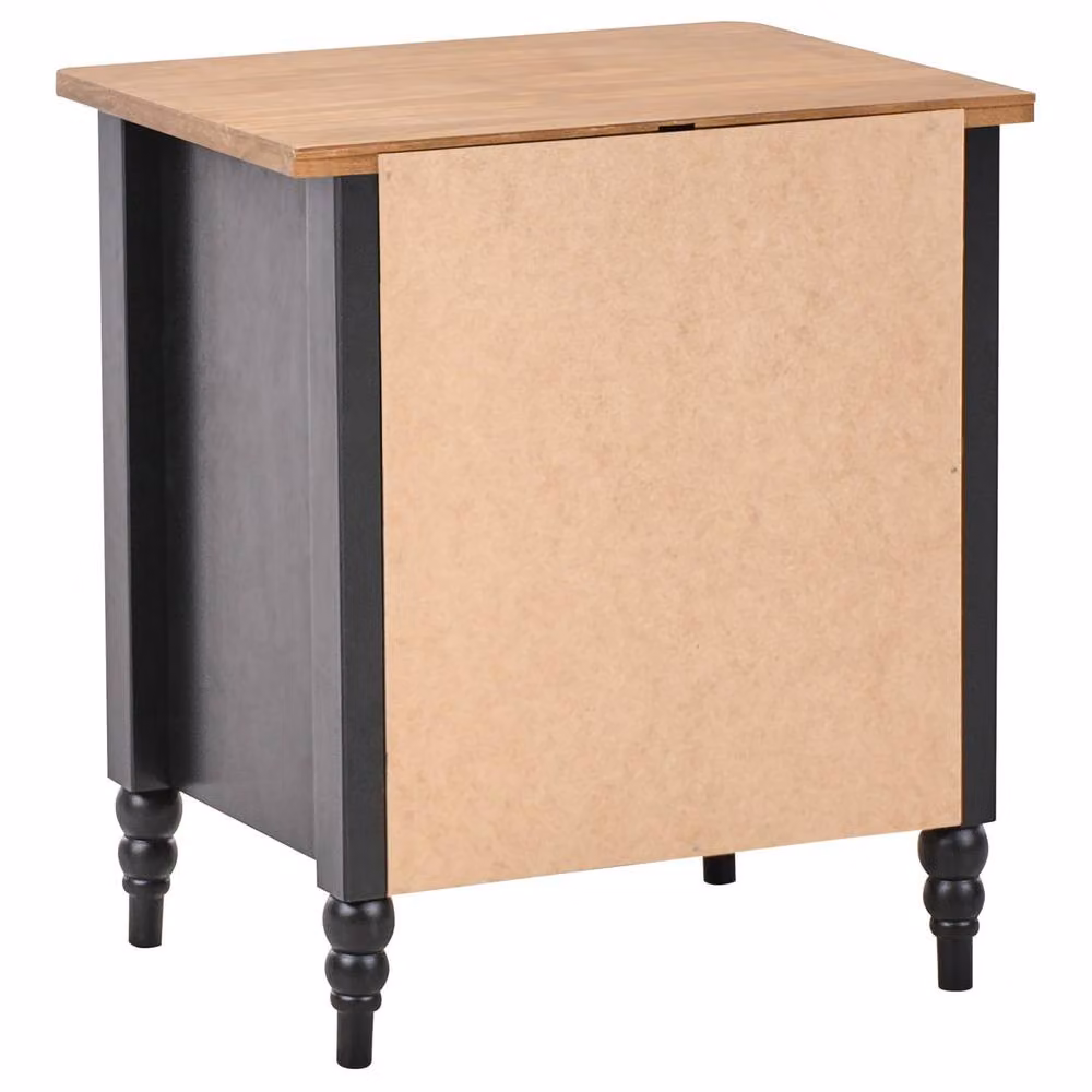 Wyld and Coco Retro Pine Bedside Table with 2 Drawers in Vintage Black – 4
