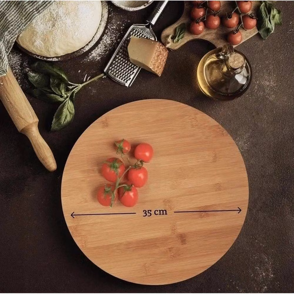 FLAVORA Natural Bamboo Lazy Susan Round Rotating Serving Tray, Diameter: 35 cm – 2
