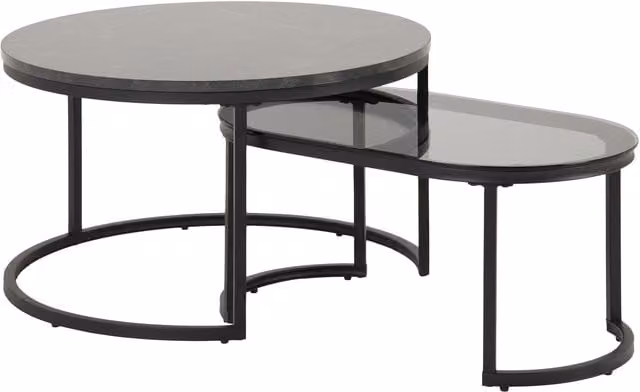 Furniture To Go Spiro Modern Round Coffee Table Set with Black Marble and Smoked Melamine Glass Tops – 1