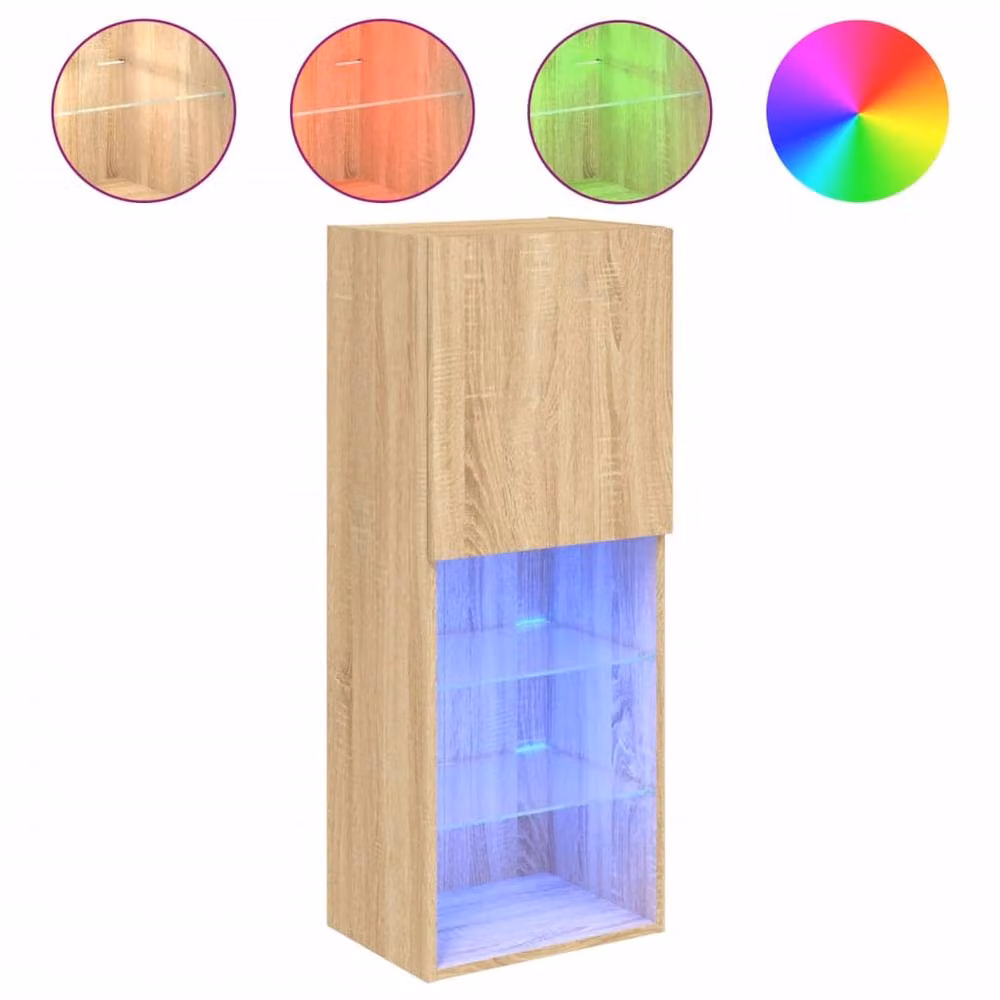 Berkfield Home Modern TV Cabinet with LED Lights in Sonoma Oak and Beige, W/D/H: 40.5 x 30 x 102 cm – 3