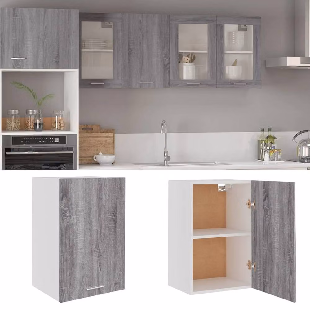 Berkfield Home Grey Sonoma Wall Mounted Hanging Cabinet with Glass Doors, W/D/H: 39.5 x 31 x 60 cm – 1