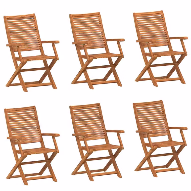 Berkfield Home Set of 6 Folding Garden Chairs in Brown Acacia Wood, W/D/H: 57 x 57 x 95 cm