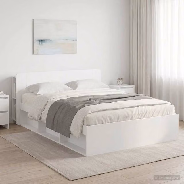 Berkfield Home Modern Bed Frame with Storage Drawers in White, Engineered Wood, 160 x 200 cm
