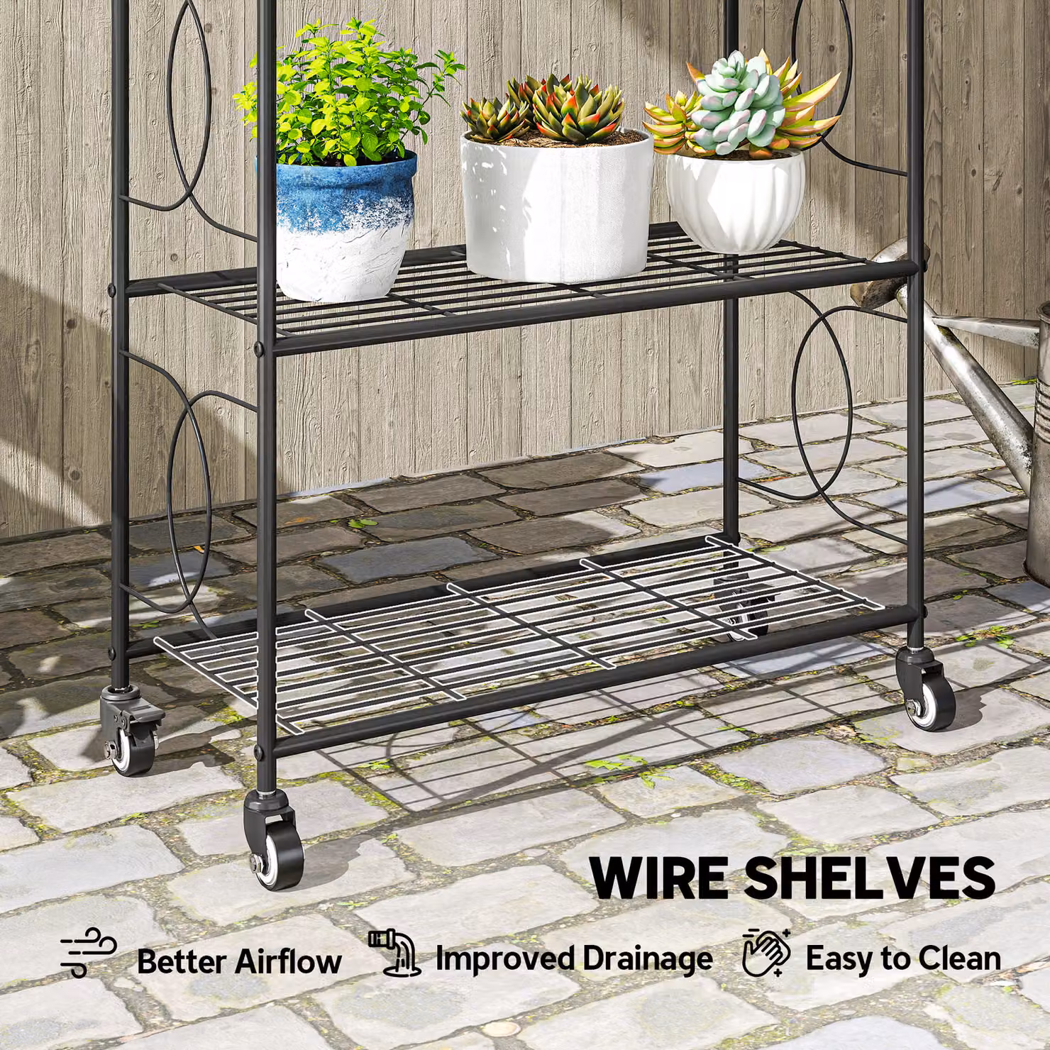 Outsunny 4-Tier Black Metal Ladder Plant Stand with Lockable Wheels – 5