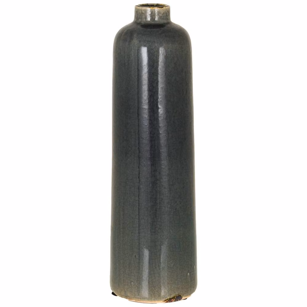 Wyld Haus Bloomwood Grey Glazed Tall Round Ceramic Vase with Crackle Effect, H 50.0 cm x W 15.0 cm x D 15.0 cm – 2