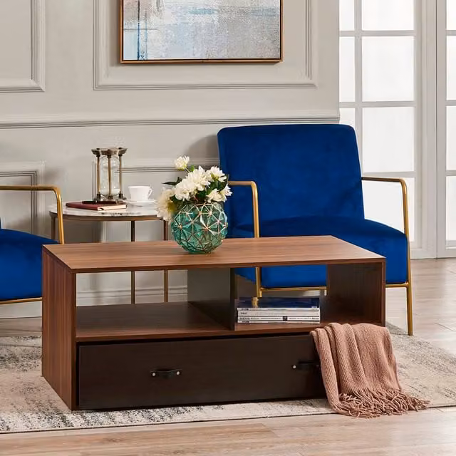 Teamson Home Henry Mid-Century Rectangular Coffee Table in Walnut and Black