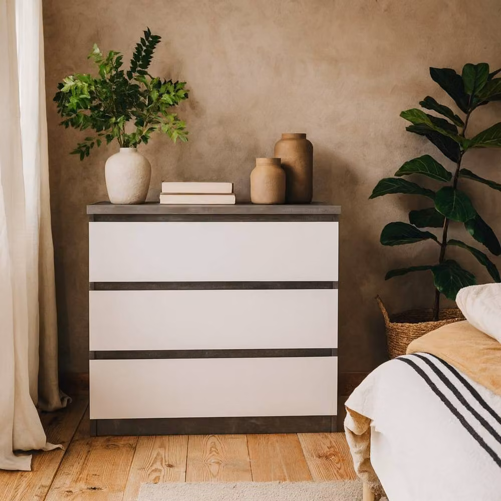 Wyld Haus Budapest 3 Drawer Chest in Grey Concrete Effect and White – 2
