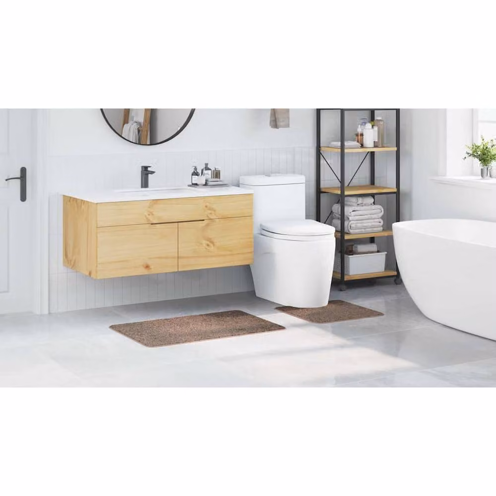 Berkfield Home 2 Piece Non-Slip Brown Bath Mat Set – 3