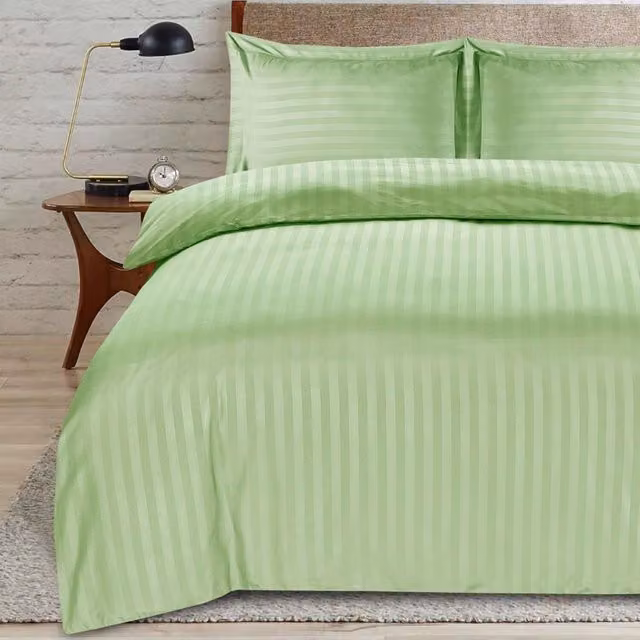 Casabella Modern Striped Duvet Cover and Pillowcase Set in Green, W: 140 cm, L: 200 cm