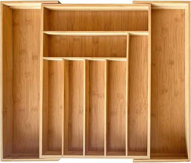 MANTRARAJ Expandable Bamboo Kitchen Cutlery Drawer Organiser Tray in Brown – 1