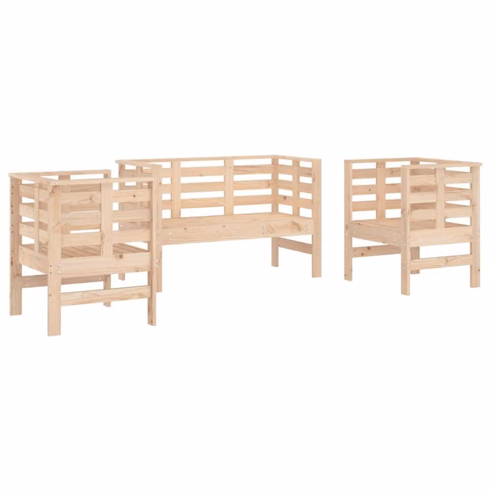 Berkfield Home Beautiful 3 Piece Solid Wood Pine Garden Lounge Set with Beige Cushions – 2