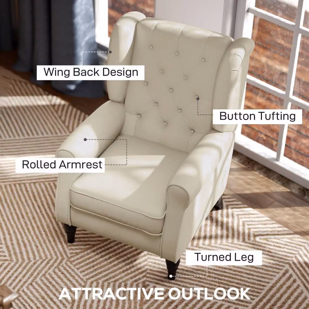 Wyld Haus Vipamo Wingback Accent Chair in Cream White with Button Tufted Fabric Upholstery and Solid Wood Frame – 3