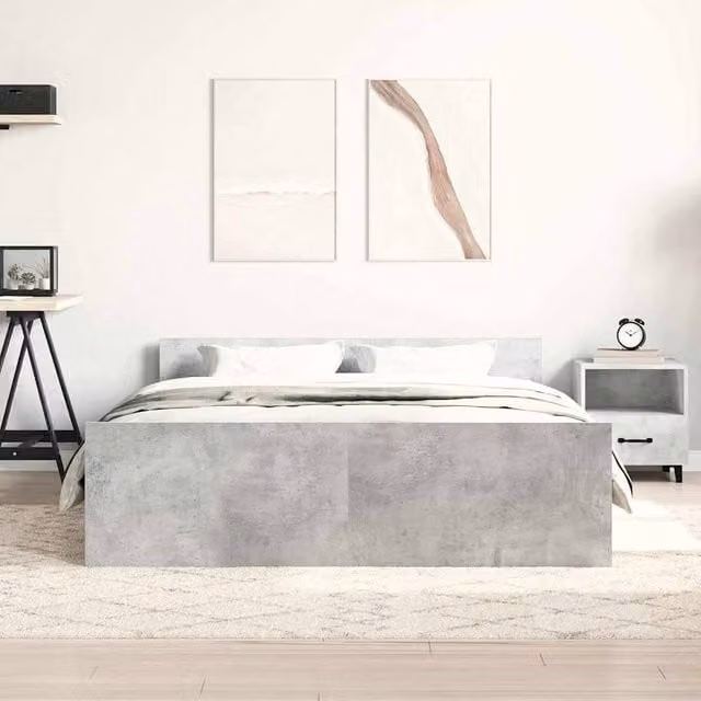 Berkfield Home Durable Bed Frame with Headboard and Footboard in Concrete Grey, W/D/H: 153 x 203 x 50 cm