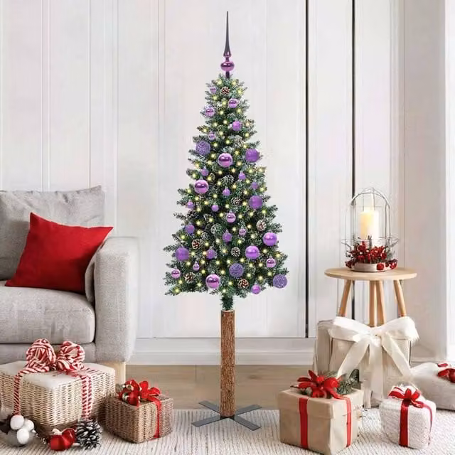 Berkfield Home Slim Christmas Tree with 150 LEDs in Green and White, Height: 150 cm