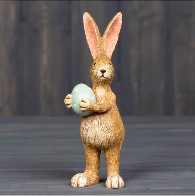 KDMD Ceramic Standing Rabbit with Green Dotted Egg in Brown