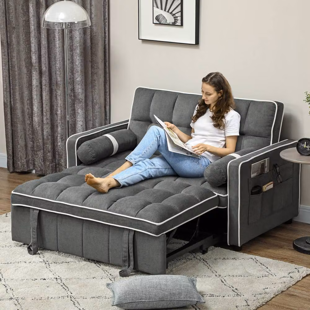 STILVORA Two-Seater Upholstered Sofa Bed in Grey with Pull-Out Mechanism and Scatter Cushions, 140 x 200 cm – 2