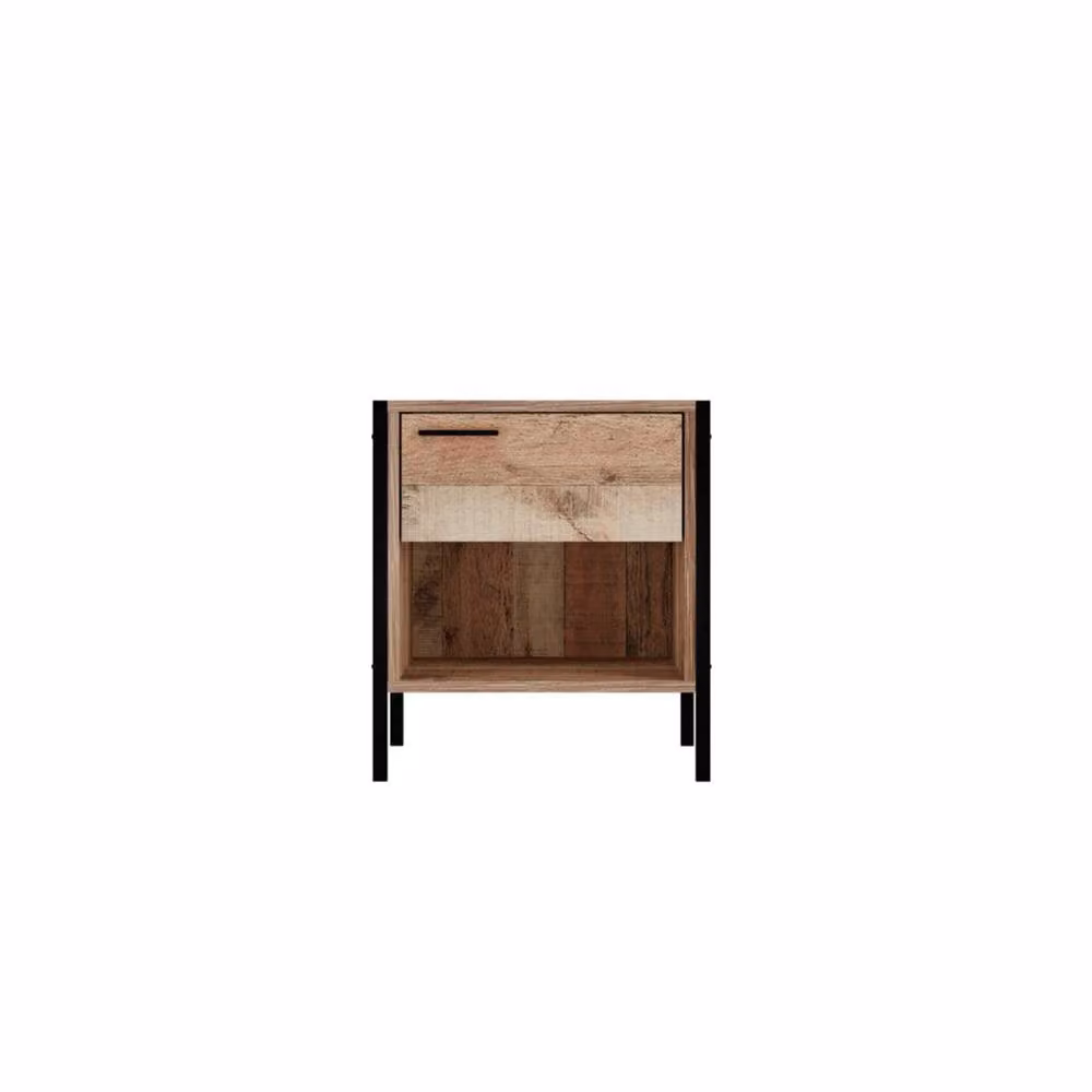 Wyld Haus Lucan Bedside Table with Soft Close Drawer and Open Shelf in Natural Brown – 2