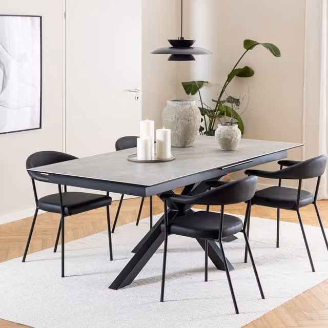 Furniture To Go Heaven Extendable Rectangular Dining Table in Grey and Black with Industrial X-Frame Design
