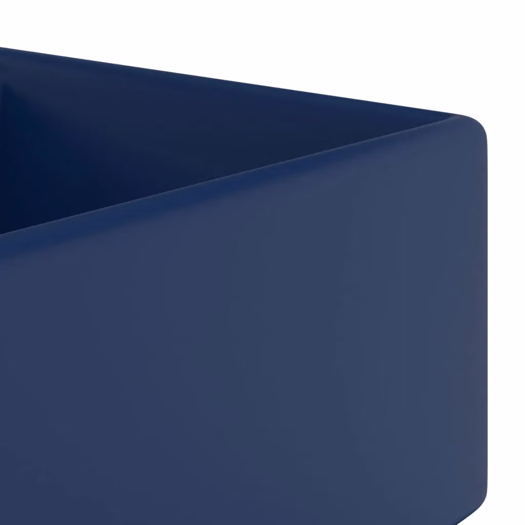 Berkfield Home Luxury Square Ceramic Countertop Basin with Overflow in Matt Dark Blue, W: 41 cm, D: 41 cm – 4