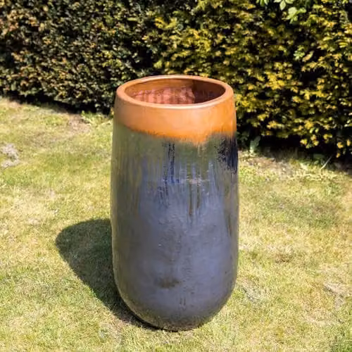 Primrose Terracotta Tall Round Planter in Grey and Blue, Height: 75 cm – 1