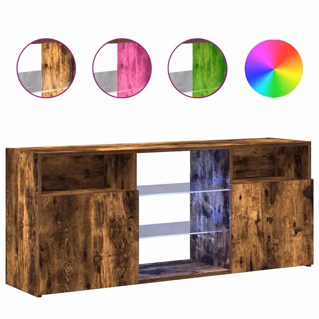 Berkfield Home Modern TV Cabinet with Integrated LED Lights in Smoked Oak Brown, W/D/H: 120 x 30 x 50 cm – 2