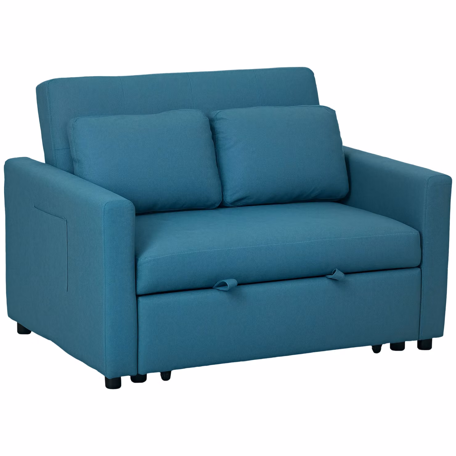 HOMCOM 2 Seater Blue Fabric Click Clack Sofa Bed with Scatter Cushions – 2