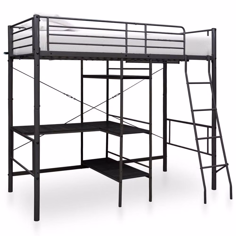 Berkfield Home Elegant Two-Level Bunk Bed with Table, Black Metal, W: 90 cm, D: 200 cm, H: 186 cm – 2