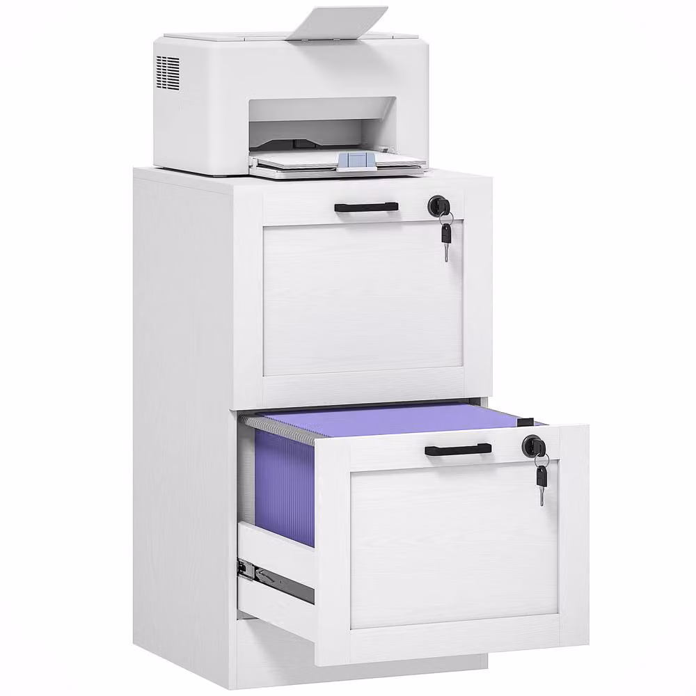 HOMCOM Lockable 2-Drawer White Wood File Cabinet for A4 and Letter Documents – 2
