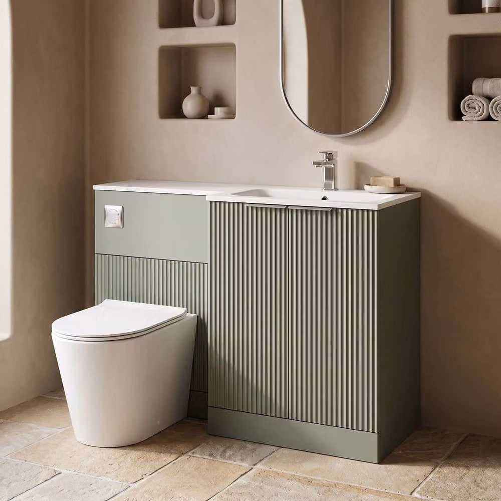 Balterley Tixall 2 Door Vanity WC Combi Unit with Stone Basin, Green, W: 110 cm – 2