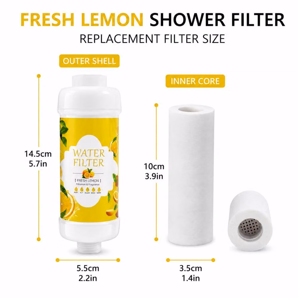 INMTFEI Lemon Scent Shower Filter Cartridge, Hard Water Filter for Hair and Skin, Yellow and White – 2