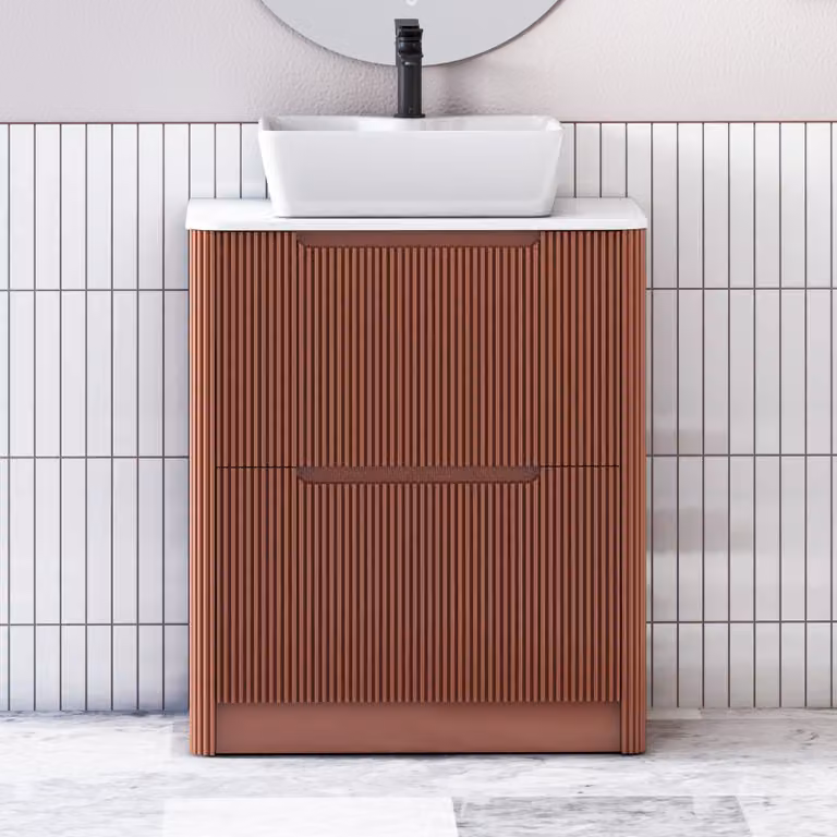 Royal Bathrooms Avenza Terracotta Clay Floor Standing Vanity Unit with 2 Drawers, White Worktop and Cube Basin, Width: 70 cm