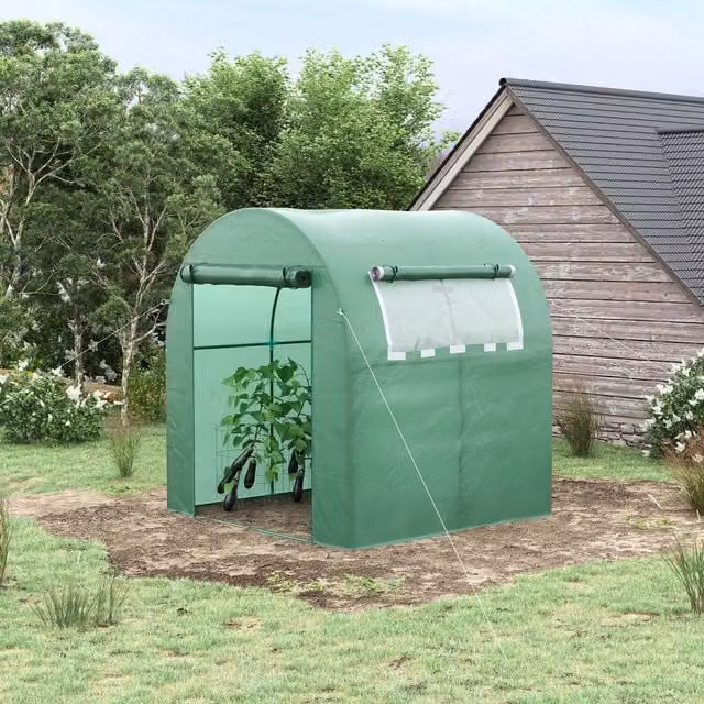 Outsunny Green Walk-in Polytunnel Greenhouse with Steel Frame, Roll-up Window and Door, W/D/H: 3.25 x 4.0 x 2.0 m