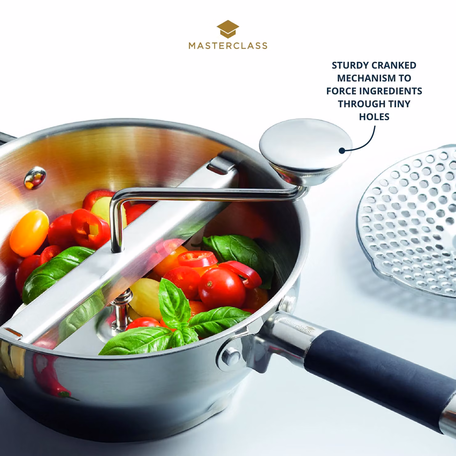 MasterClass Moulin Rotary Food Mill Sieve and Purée Maker in Grey and Silver Stainless Steel – 6
