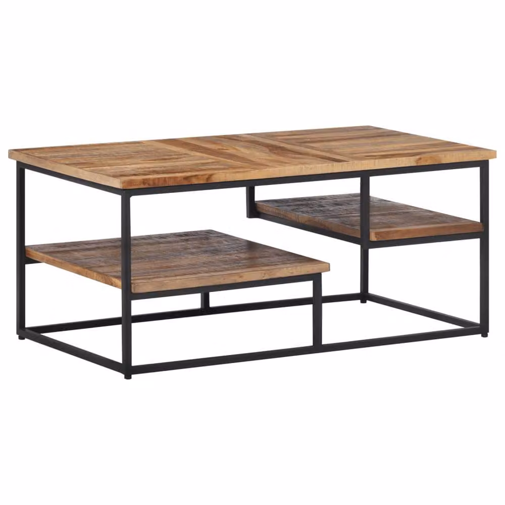 Berkfield Home Beautiful Coffee Table in Brown Reclaimed Teak and Metal, W/D/H: 90 x 50 x 39 cm – 2